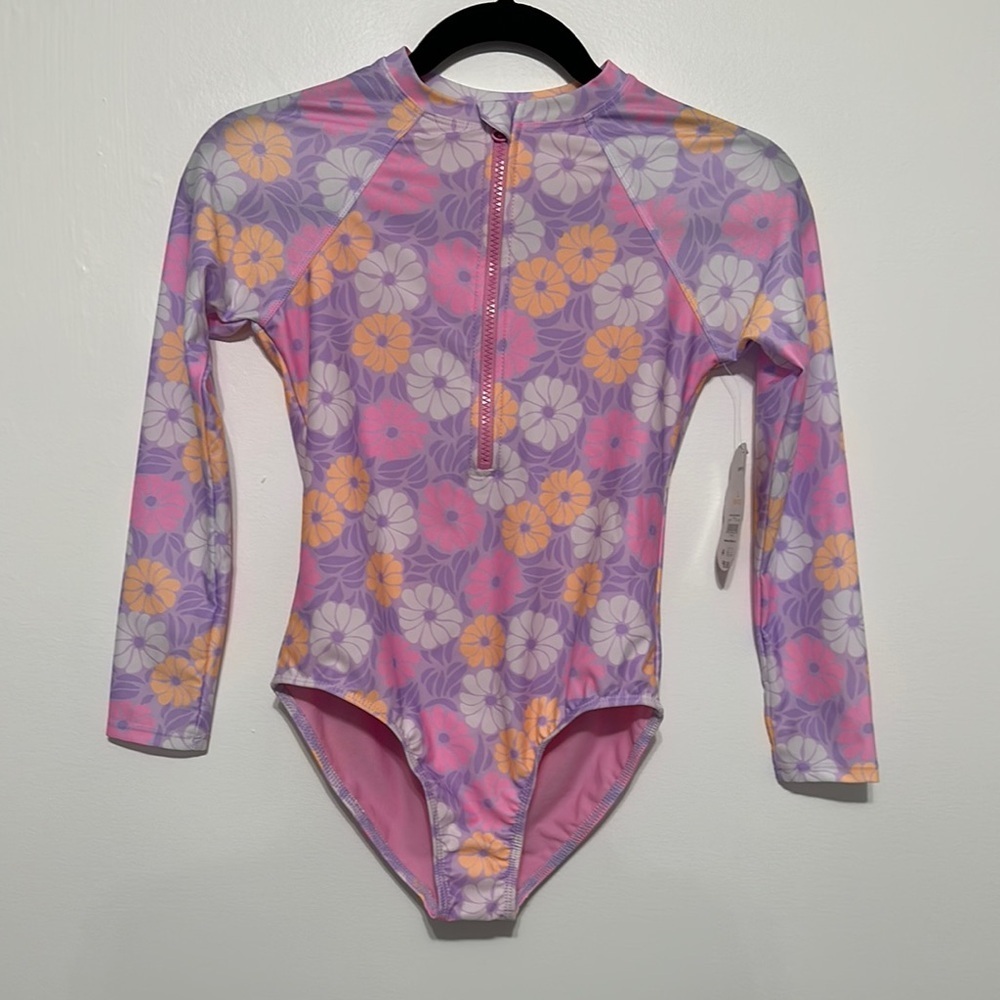 Wonder nation Floral Pink and Purple Kids Rashguard Swim Shirt​